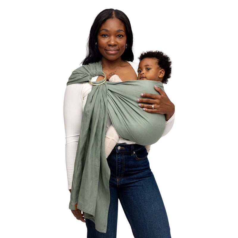 WildBird - Ring Sling Baby Carrier - 0-36 Months (up to 35 lbs) - Standard (74") Acadian & Bronze Ring - Front, Hip or Back Carry - Adjustable Fit - Natural Linen - Baby Essentials - New Mom Gifts - Image 1